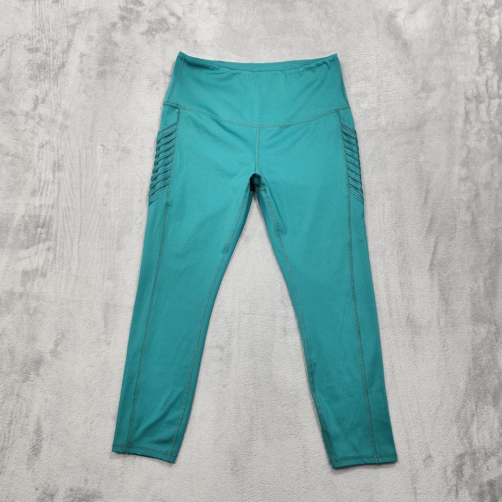 LegEnd Leggings Womens L Green Teal High Rise Capri Yoga Gym Running Workout